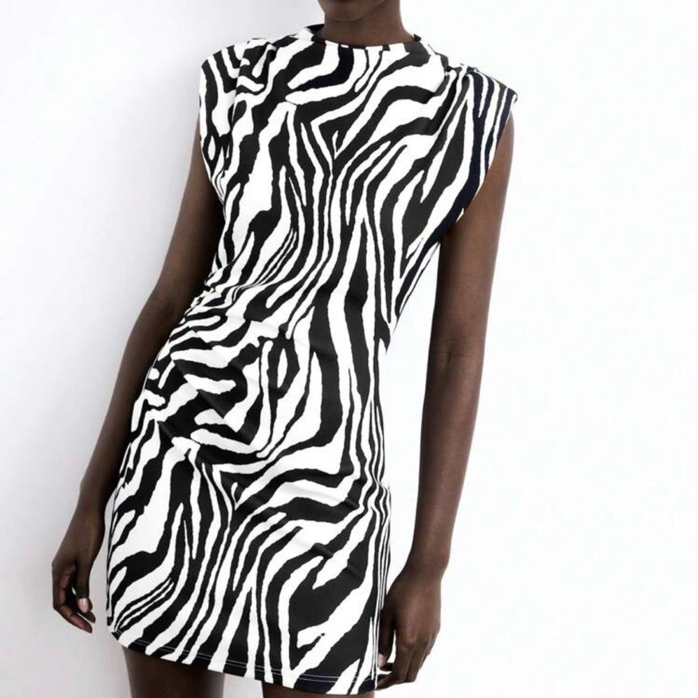 SHEIN Black & White Zebra-Print Sleeveless Mini Dress